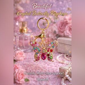 Multicolor Butterfly Keychain in Gold Tone